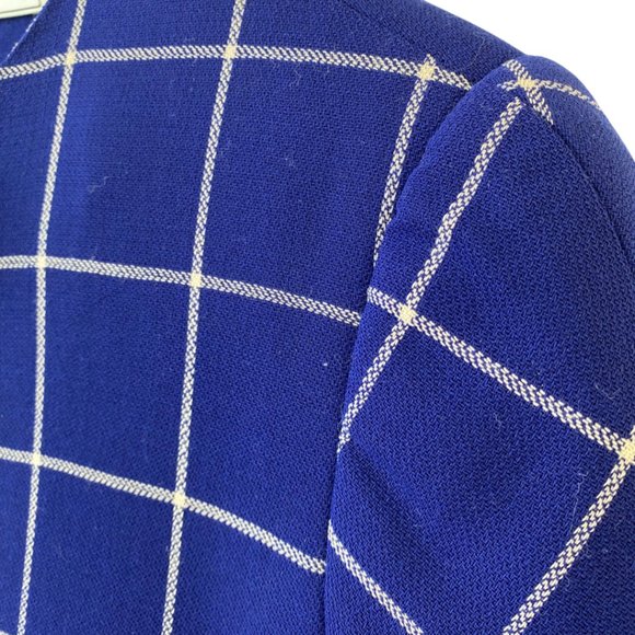 VINTAGE SAKS FIFTH AVENUE DAVID HAYES Wool Blue Plaid Wool Dress Scarf USA Sz 8 - Picture 6 of 8